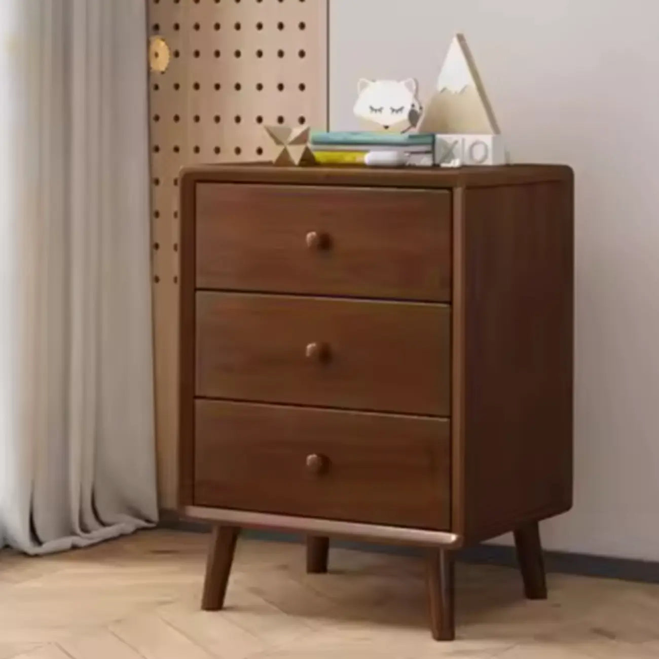 Modern Wooden Nightstand with 3 Storage Drawers