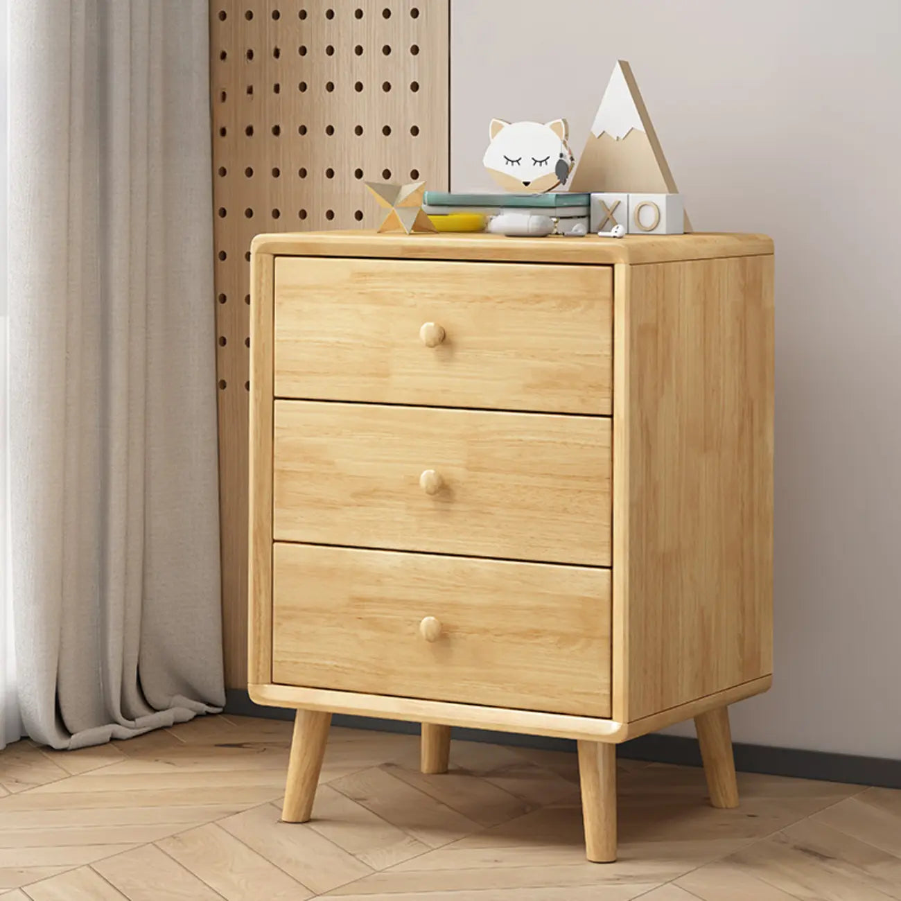 Modern Wooden Nightstand with 3 Storage Drawers
