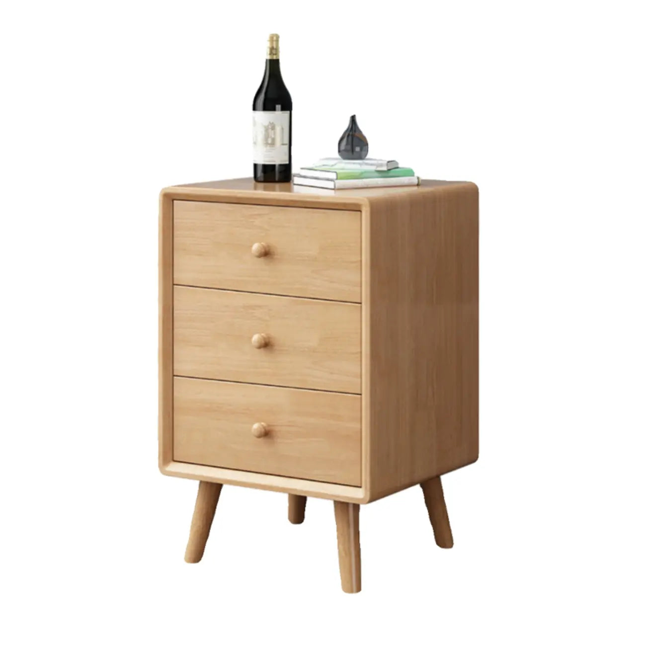 Modern Wooden Nightstand with 3 Storage Drawers