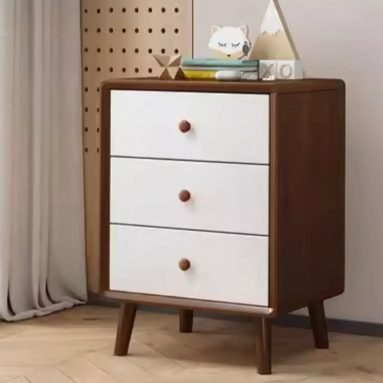 Modern Wooden Nightstand with 3 Storage Drawers