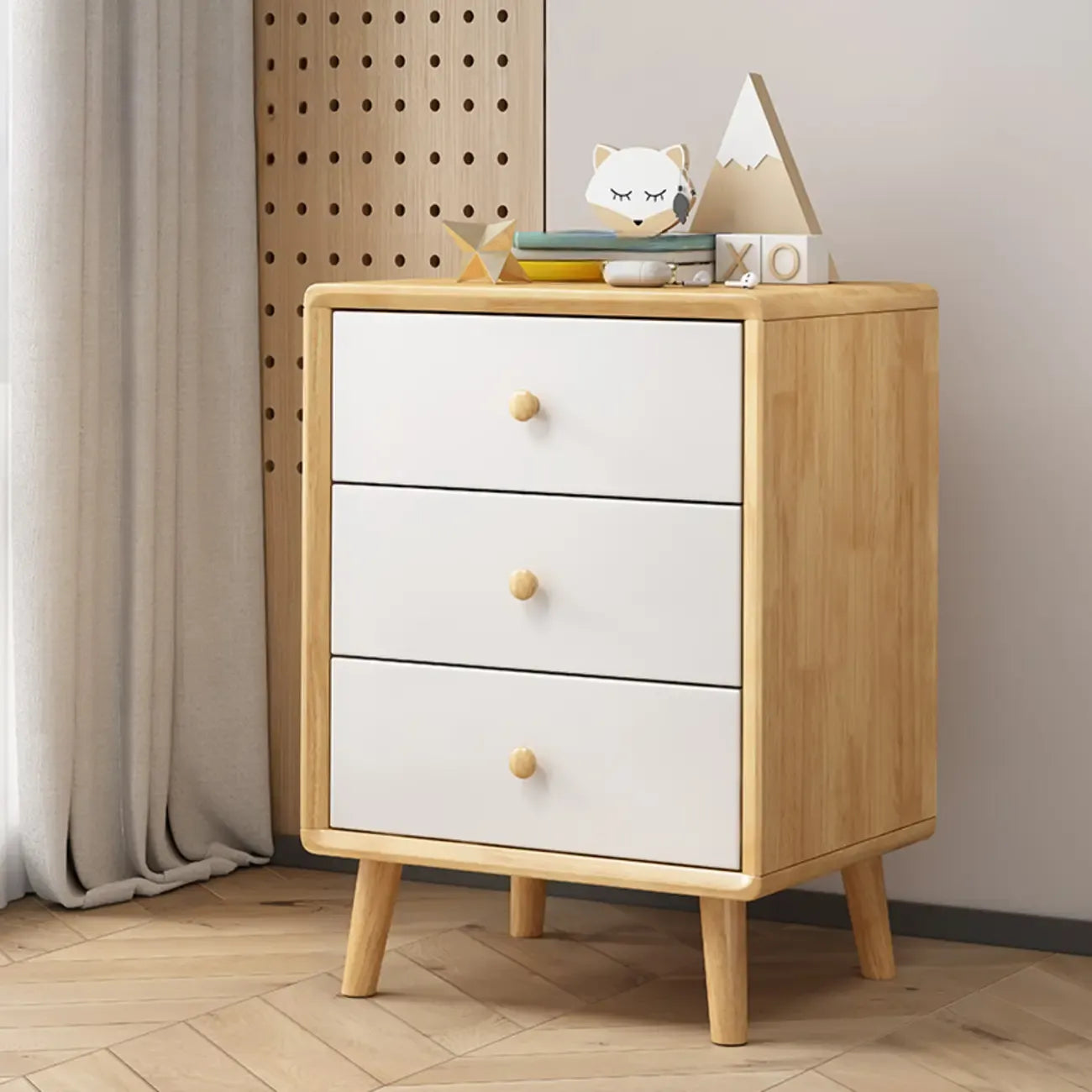 Modern Wooden Nightstand with 3 Storage Drawers