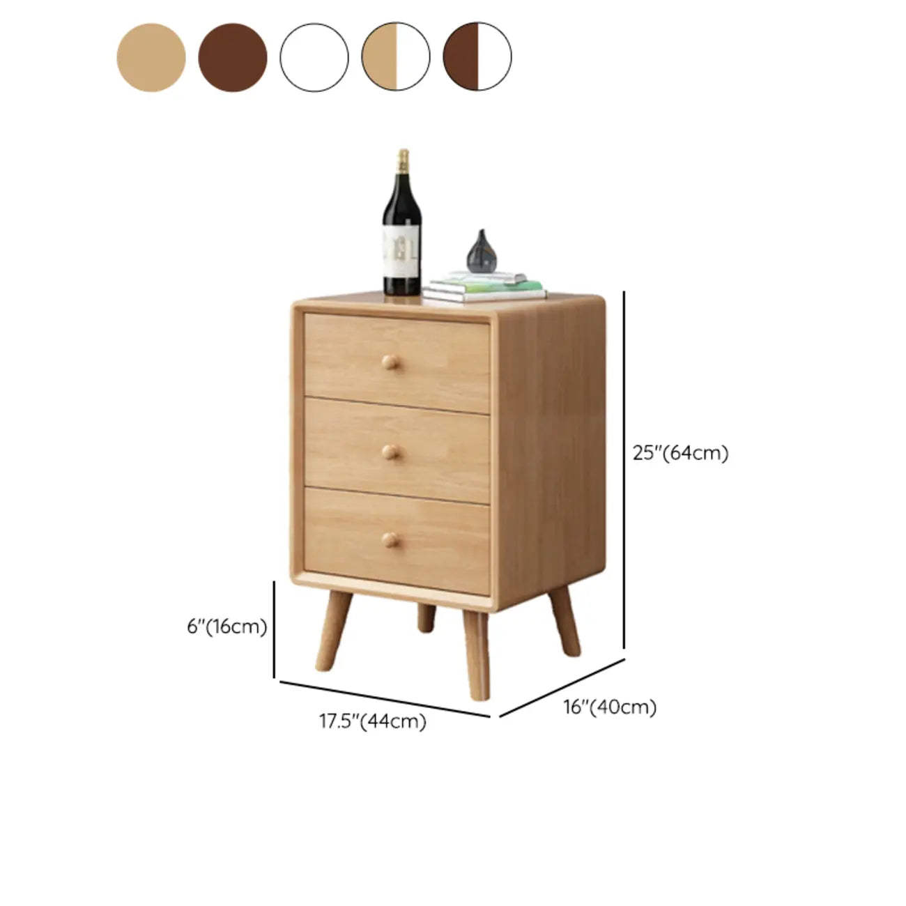 Modern Wooden Nightstand with 3 Storage Drawers