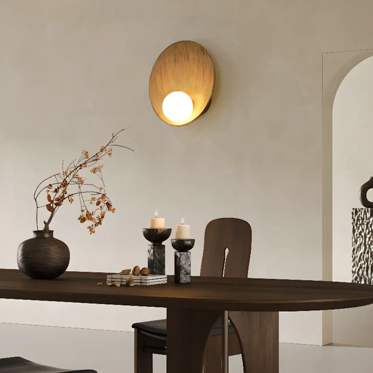 Modern Wood White Concave Wall Sconce