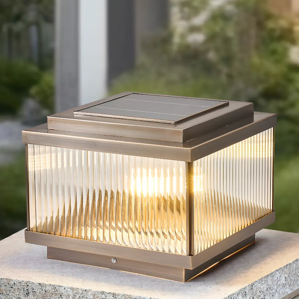 Modern Bronze Patterned Square Solar Outdoor Post Lights