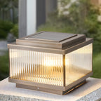 Modern Bronze Patterned Square Solar Outdoor Post Lights
