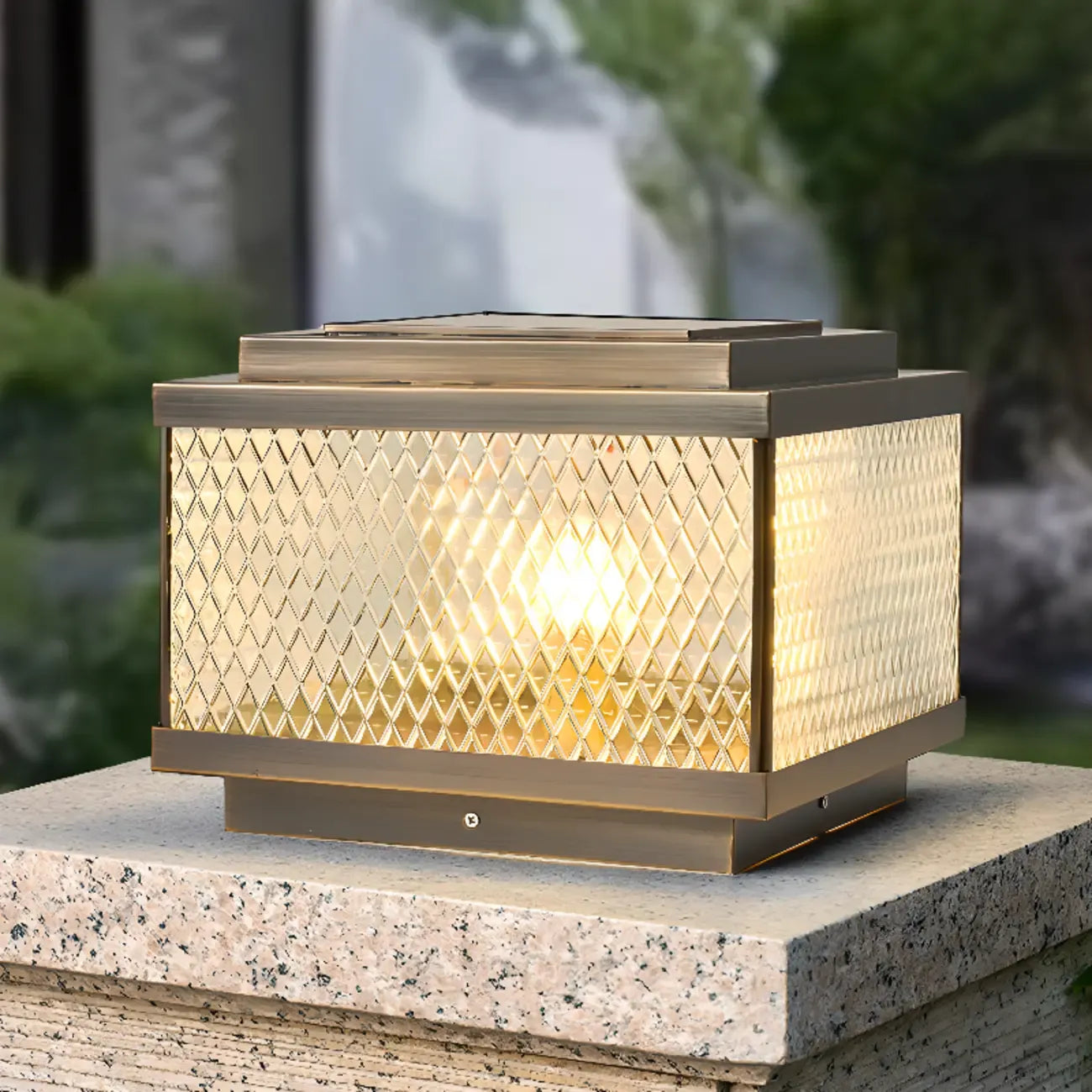 Modern Bronze Patterned Square Solar Outdoor Post Lights