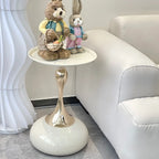 Walnut Steel Round End Table with Abstract Base