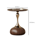 Walnut Steel Round End Table with Abstract Base