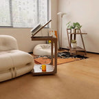 Scandinavian Wooden Flip-Top C-Shaped Side Table with Wheels