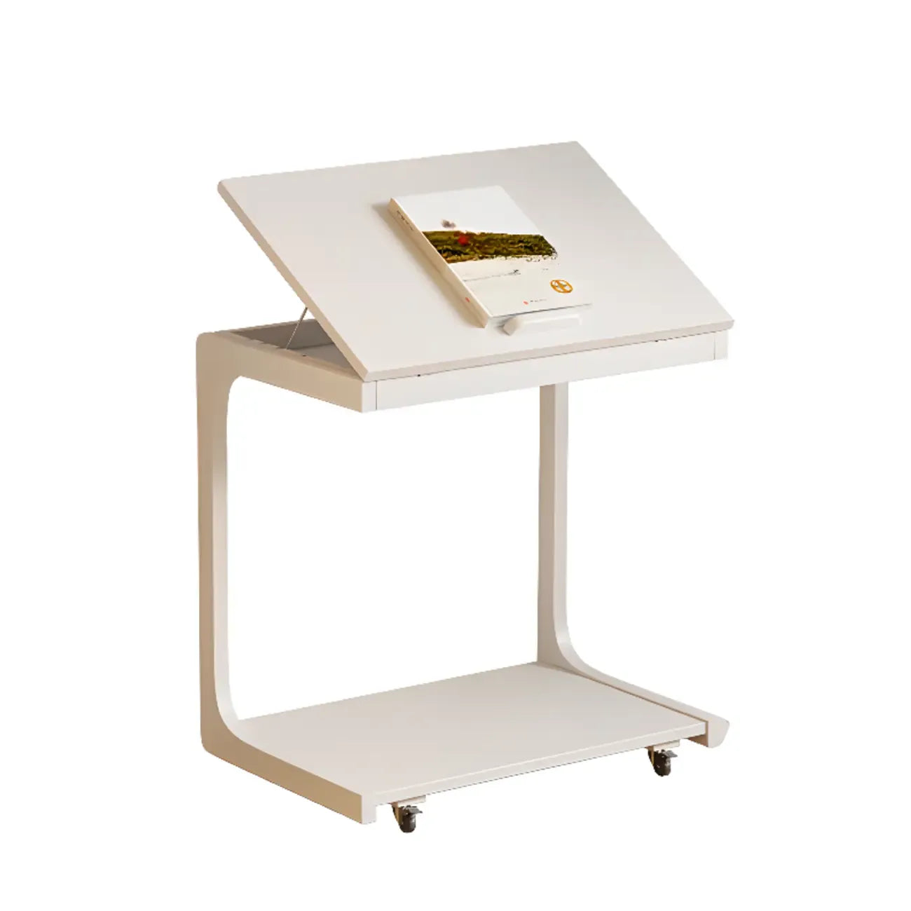 Scandinavian Wooden Flip-Top C-Shaped Side Table with Wheels