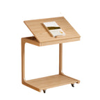 Scandinavian Wooden Flip-Top C-Shaped Side Table with Wheels