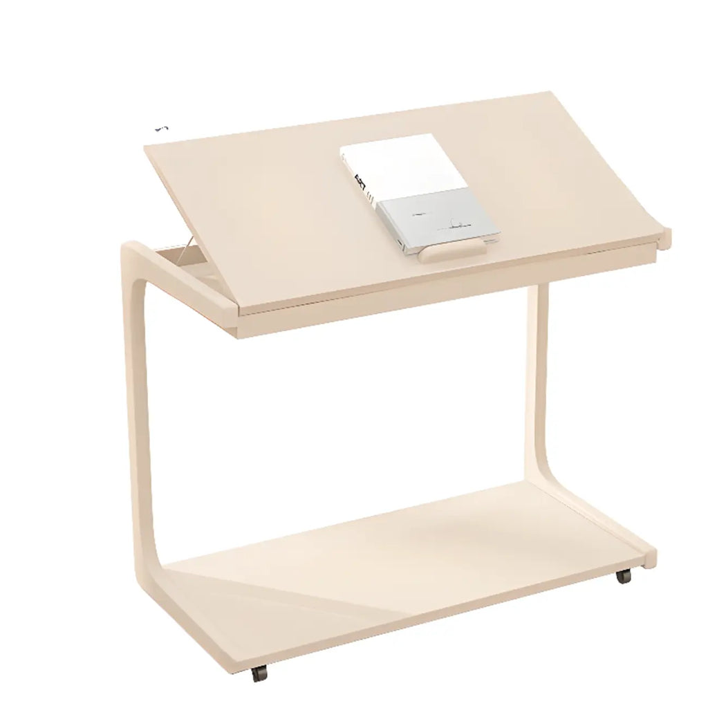 Scandinavian Wooden Flip-Top C-Shaped Side Table with Wheels