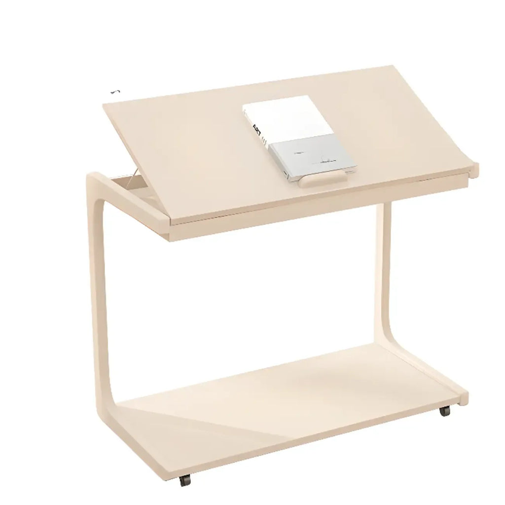 Scandinavian Wooden Flip-Top C-Shaped Side Table with Wheels