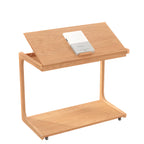 Scandinavian Wooden Flip-Top C-Shaped Side Table with Wheels