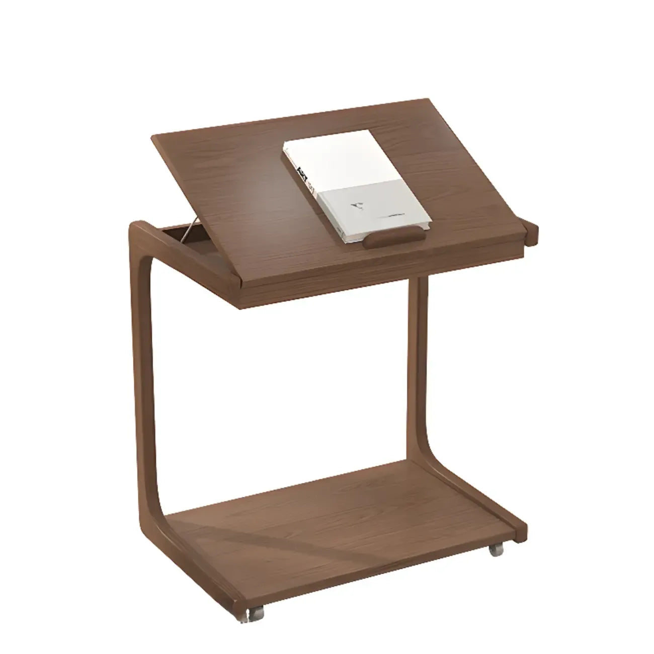 Scandinavian Wooden Flip-Top C-Shaped Side Table with Wheels