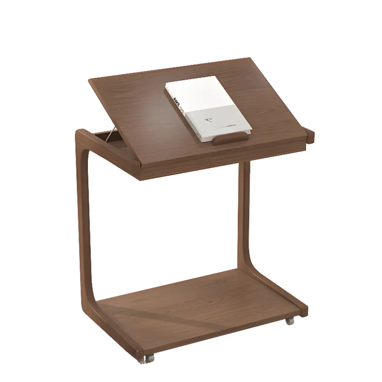 Scandinavian Wooden Flip-Top C-Shaped Side Table with Wheels