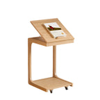 Scandinavian Wooden Flip-Top C-Shaped Side Table with Wheels
