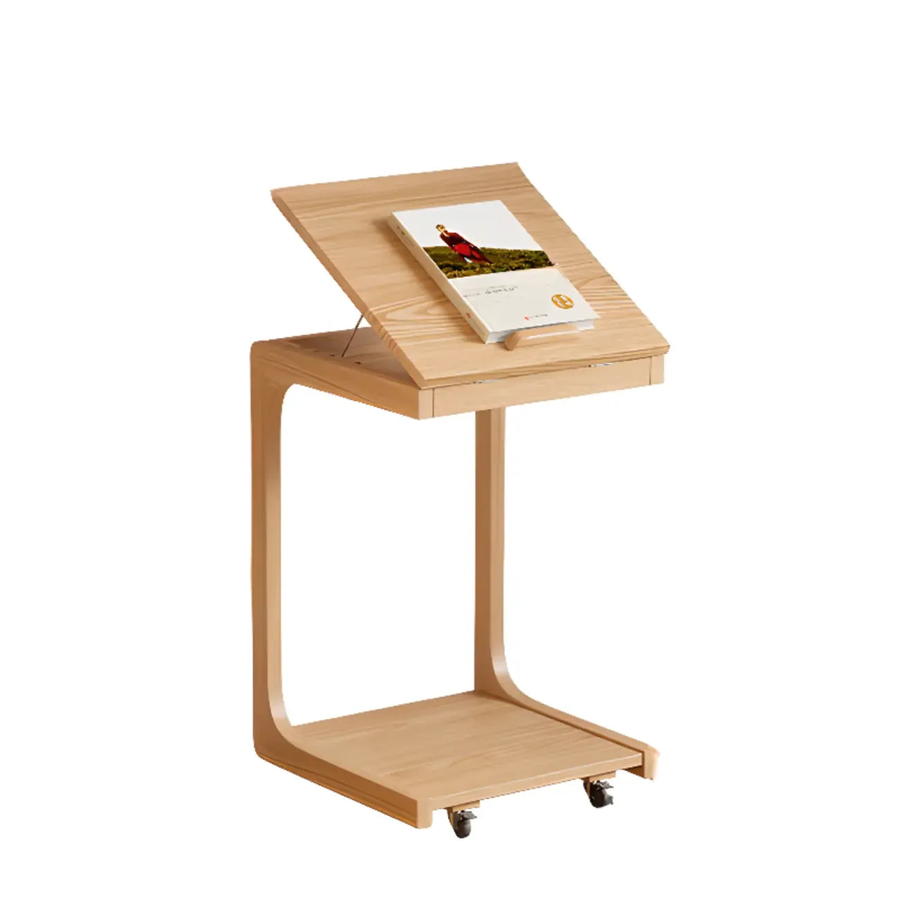 Scandinavian Wooden Flip-Top C-Shaped Side Table with Wheels