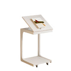 Scandinavian Wooden Flip-Top C-Shaped Side Table with Wheels