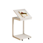 Scandinavian Wooden Flip-Top C-Shaped Side Table with Wheels