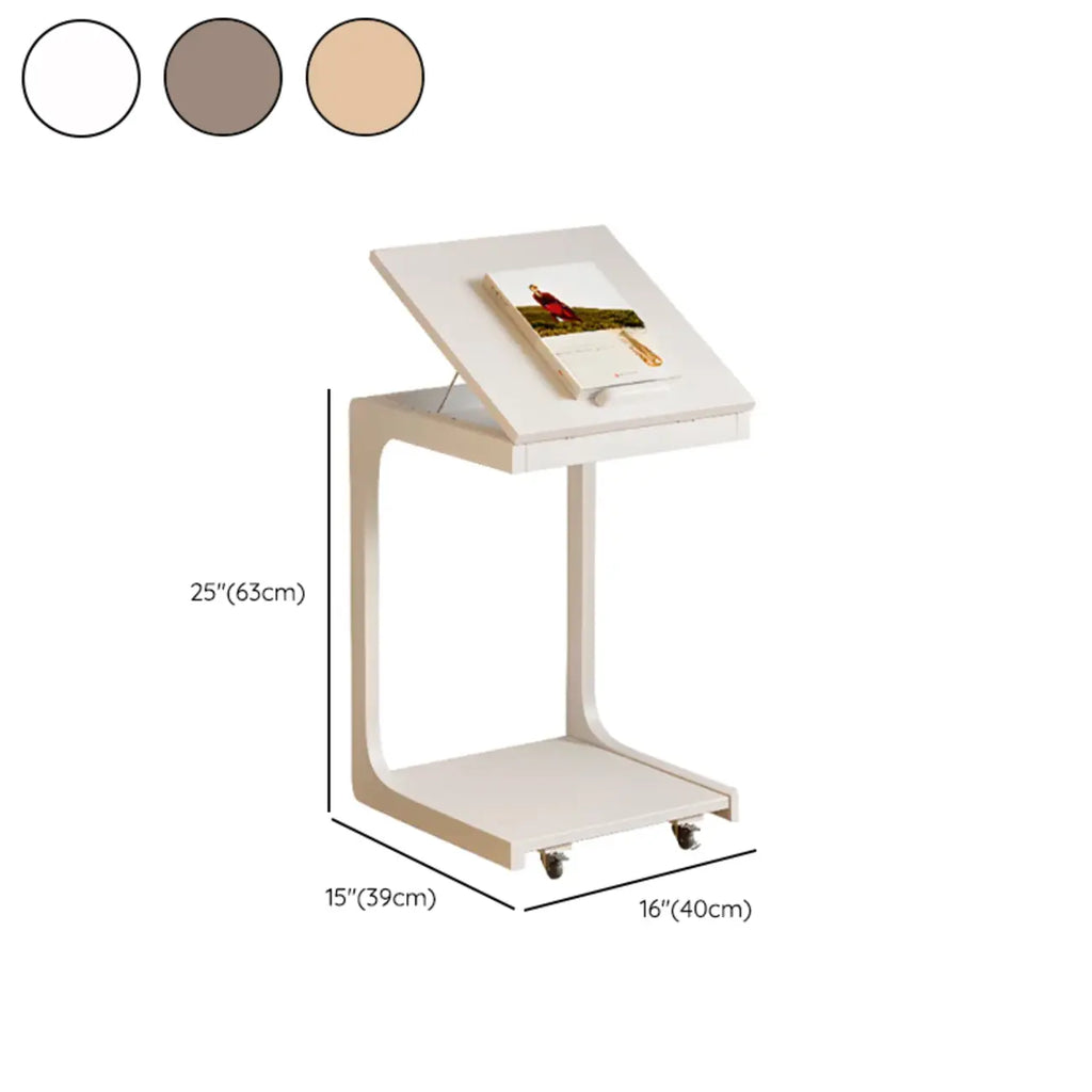 Scandinavian Wooden Flip-Top C-Shaped Side Table with Wheels