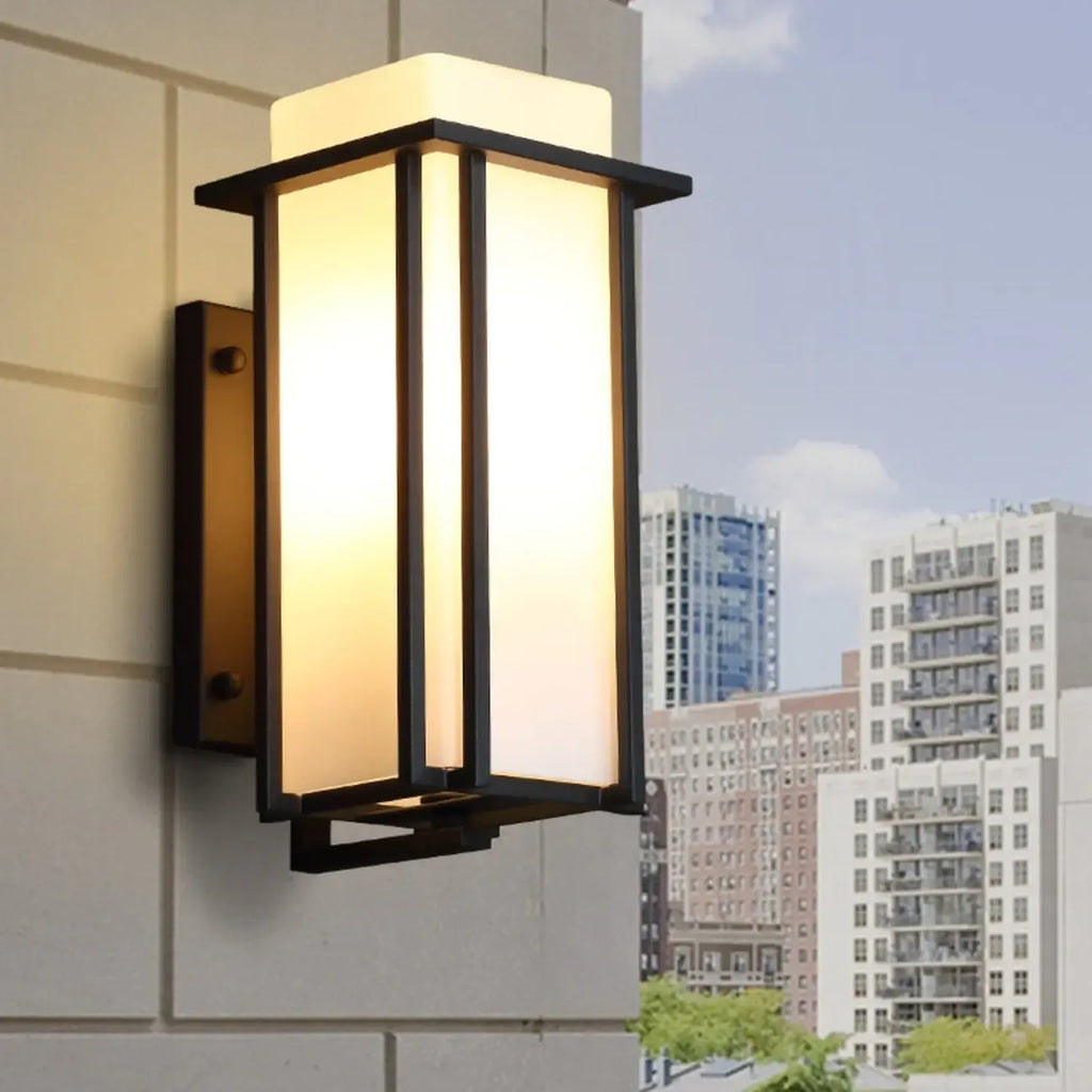 Modern Outdoor Wall Light Rectangle Black Metal Glass Shade