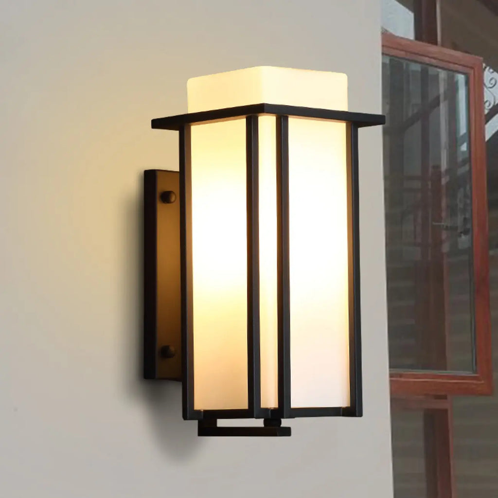Modern Outdoor Wall Light Rectangle Black Metal Glass Shade