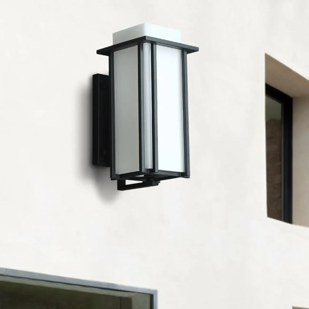 Modern Outdoor Wall Light Rectangle Black Metal Glass Shade