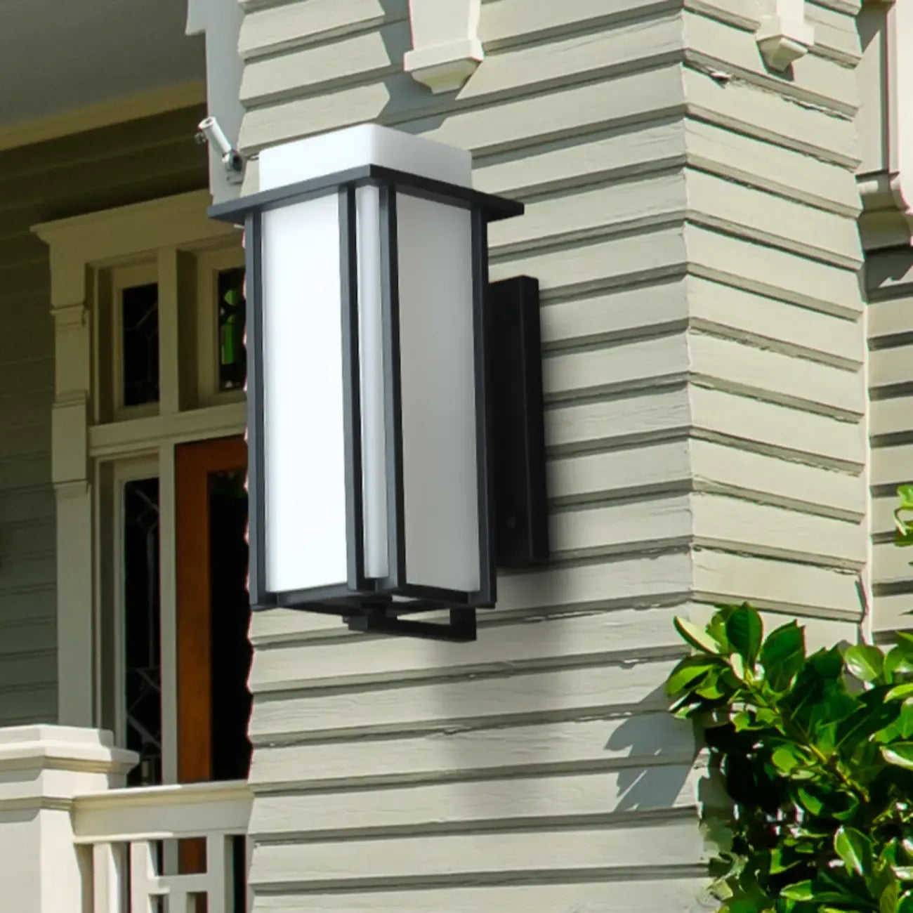 Modern Outdoor Wall Light Rectangle Black Metal Glass Shade