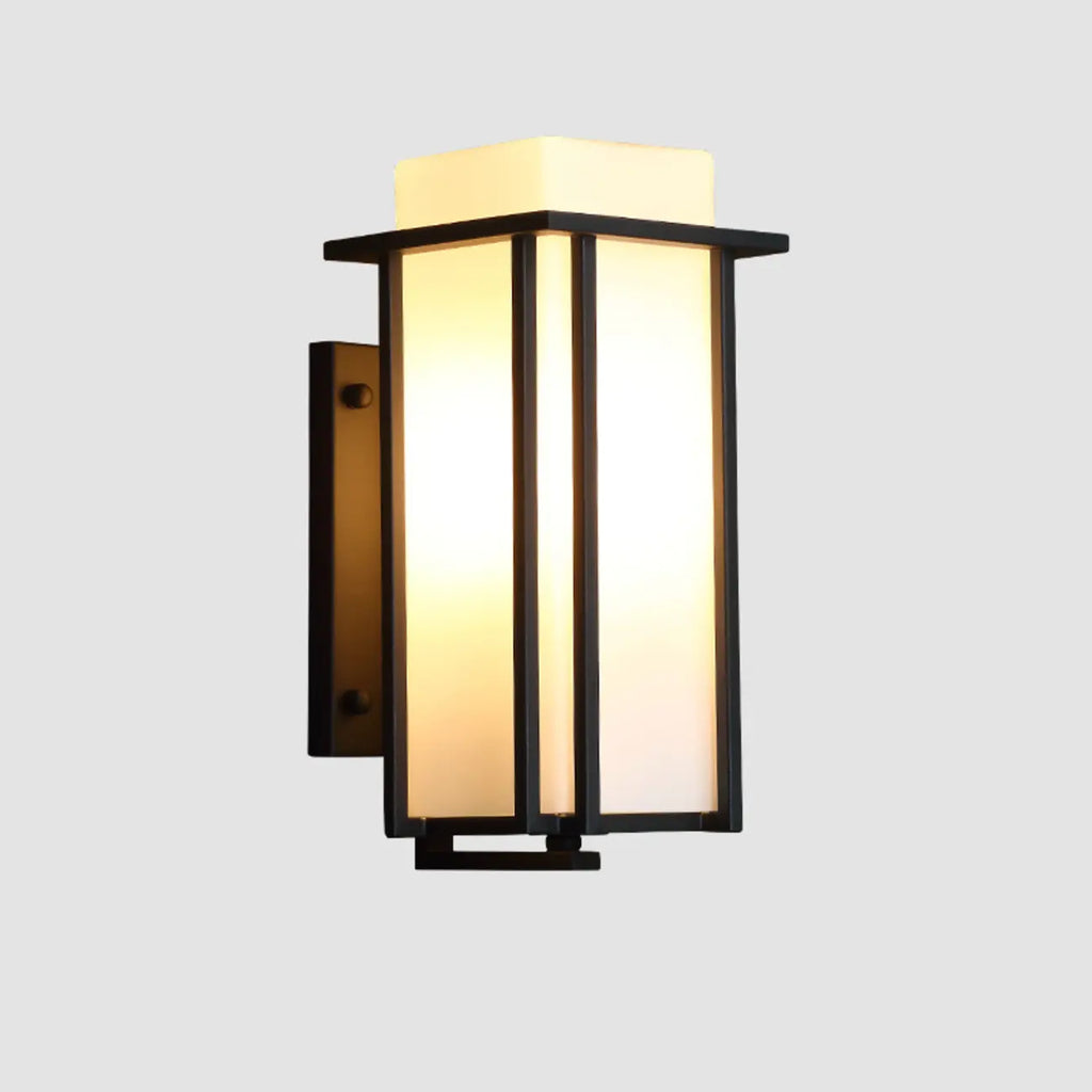 Modern Outdoor Wall Light Rectangle Black Metal Glass Shade