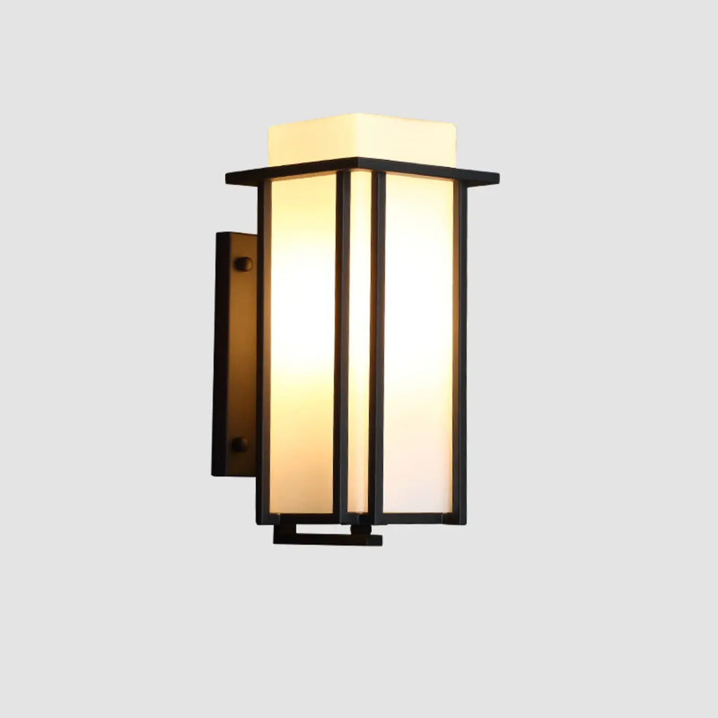 Modern Outdoor Wall Light Rectangle Black Metal Glass Shade
