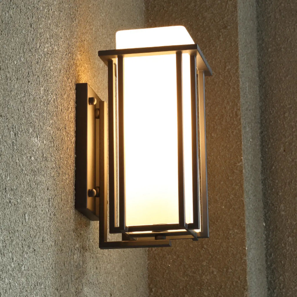 Modern Outdoor Wall Light Rectangle Black Metal Glass Shade