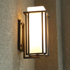 Modern Outdoor Wall Light Rectangle Black Metal Glass Shade