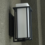 Modern Outdoor Wall Light Rectangle Black Metal Glass Shade