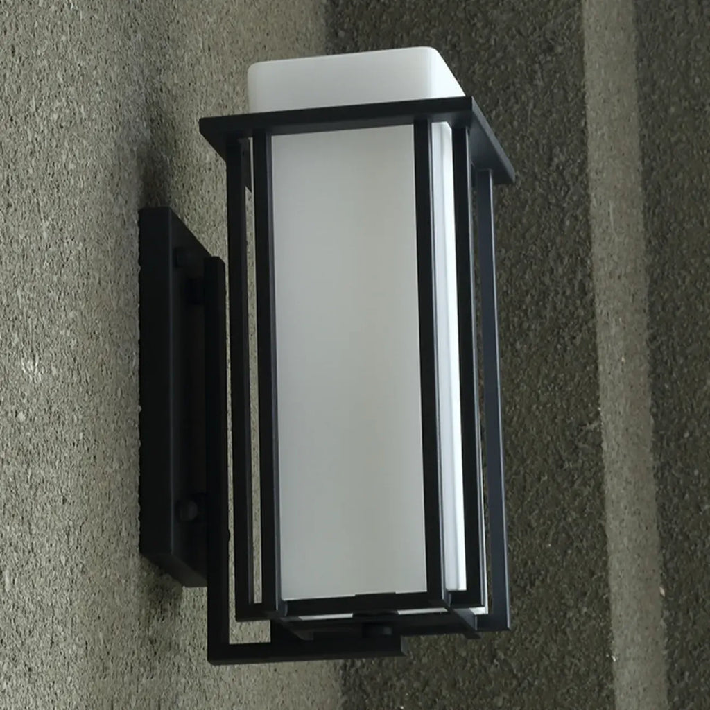 Modern Outdoor Wall Light Rectangle Black Metal Glass Shade