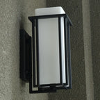 Modern Outdoor Wall Light Rectangle Black Metal Glass Shade