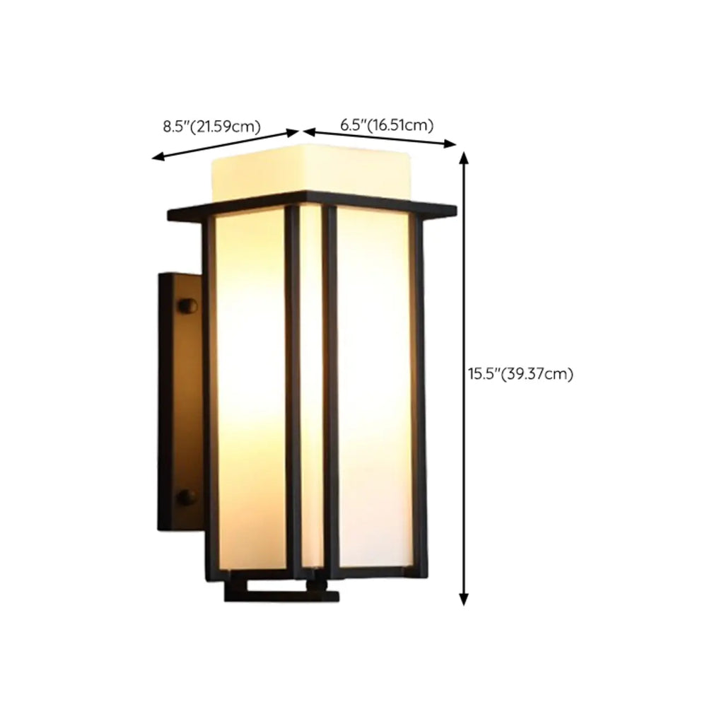 Modern Outdoor Wall Light Rectangle Black Metal Glass Shade