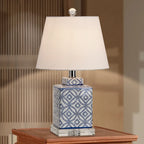 Blue Traditional Ceramic Table Lamp with Fabric Shade