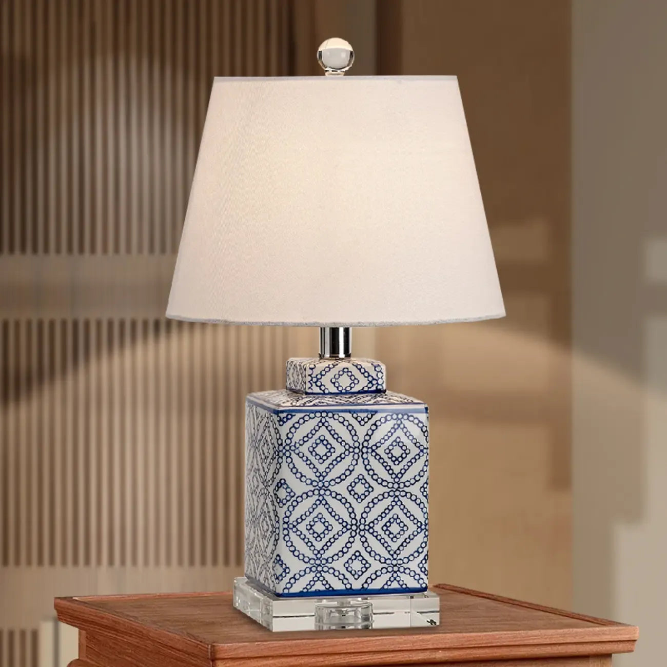 Blue Traditional Ceramic Table Lamp with Fabric Shade