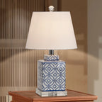 Blue Traditional Ceramic Table Lamp with Fabric Shade