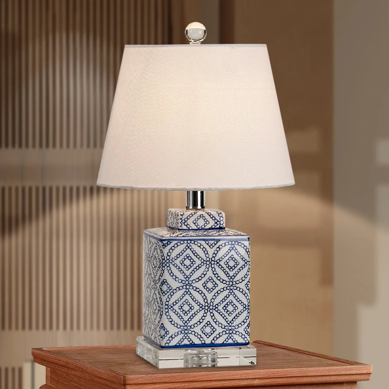Blue Traditional Ceramic Table Lamp with Fabric Shade