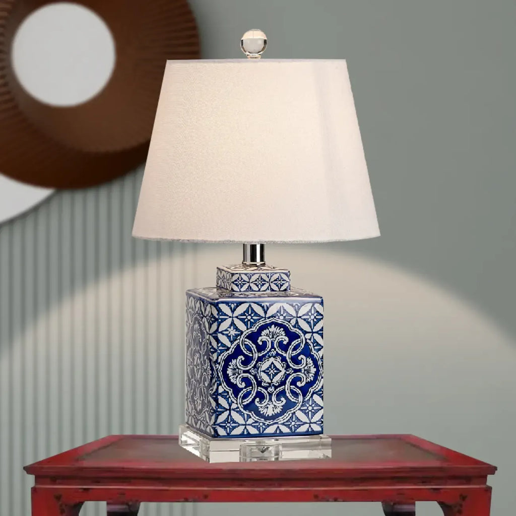 Blue Traditional Ceramic Table Lamp with Fabric Shade