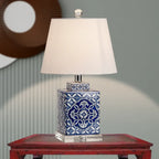 Blue Traditional Ceramic Table Lamp with Fabric Shade