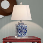 Blue Traditional Ceramic Table Lamp with Fabric Shade