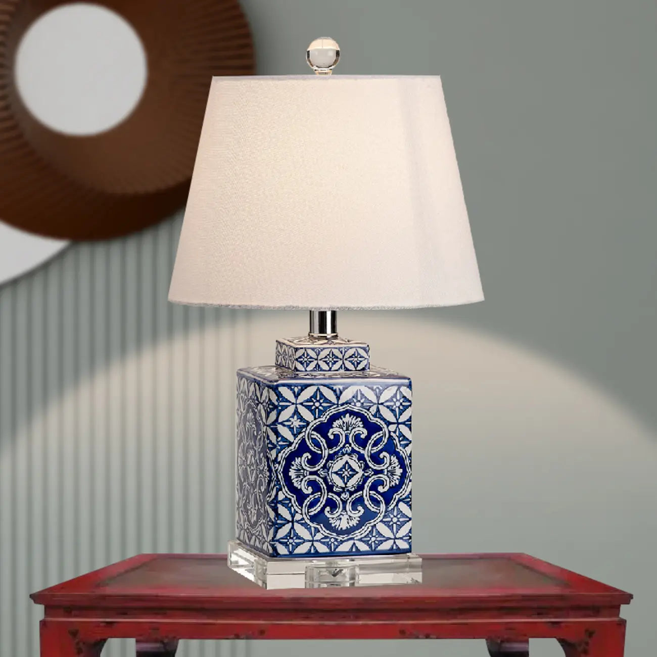 Blue Traditional Ceramic Table Lamp with Fabric Shade