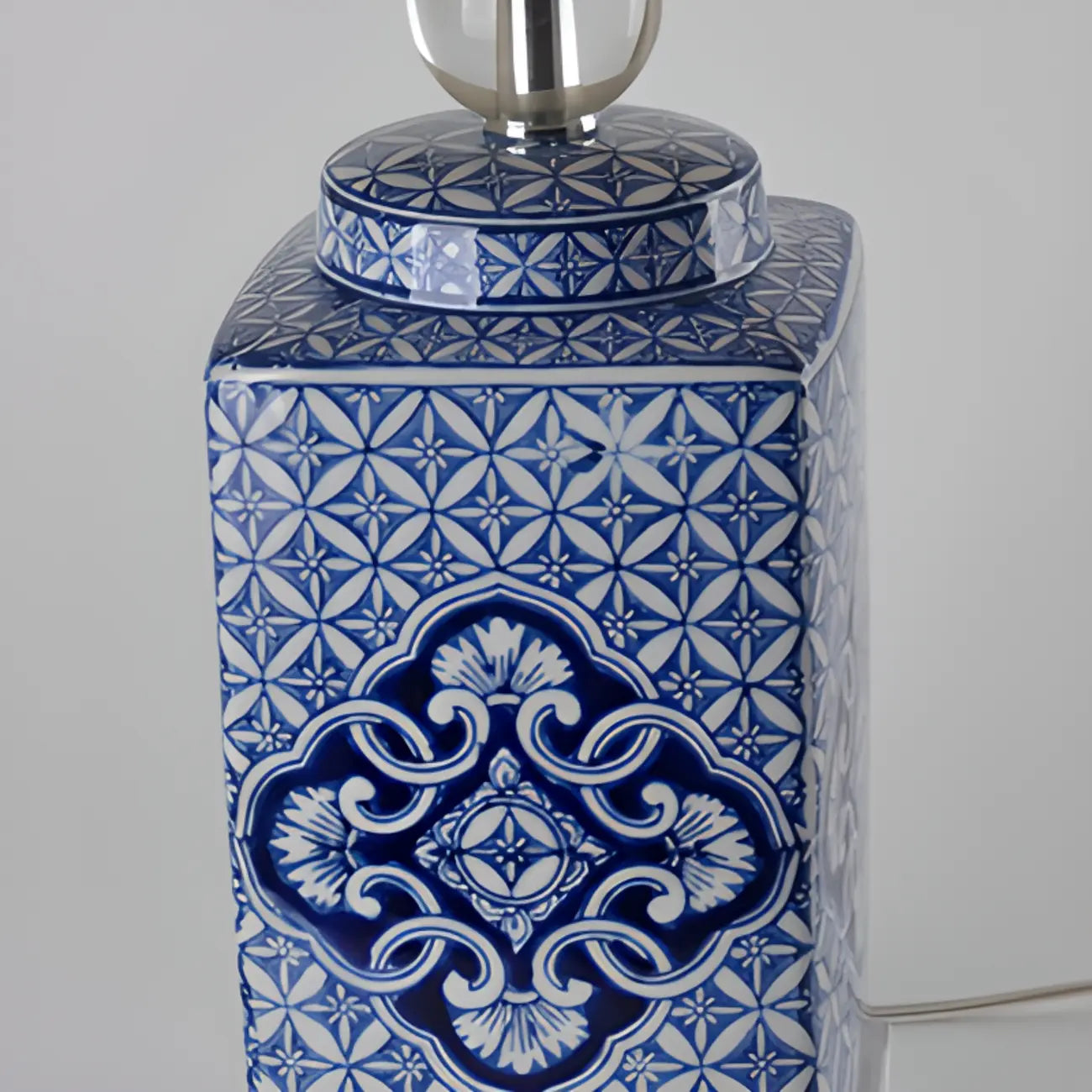 Blue Traditional Ceramic Table Lamp with Fabric Shade