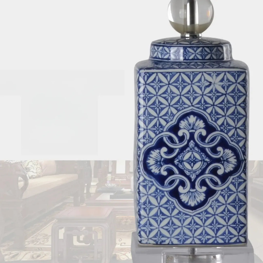 Blue Traditional Ceramic Table Lamp with Fabric Shade