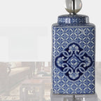 Blue Traditional Ceramic Table Lamp with Fabric Shade