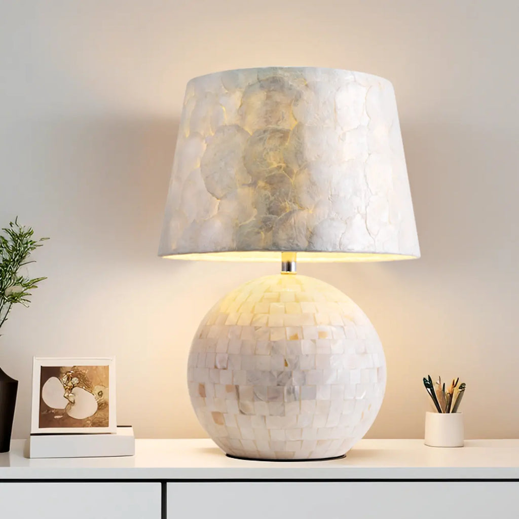 Modern Shell Table Lamp with Geometric Shade