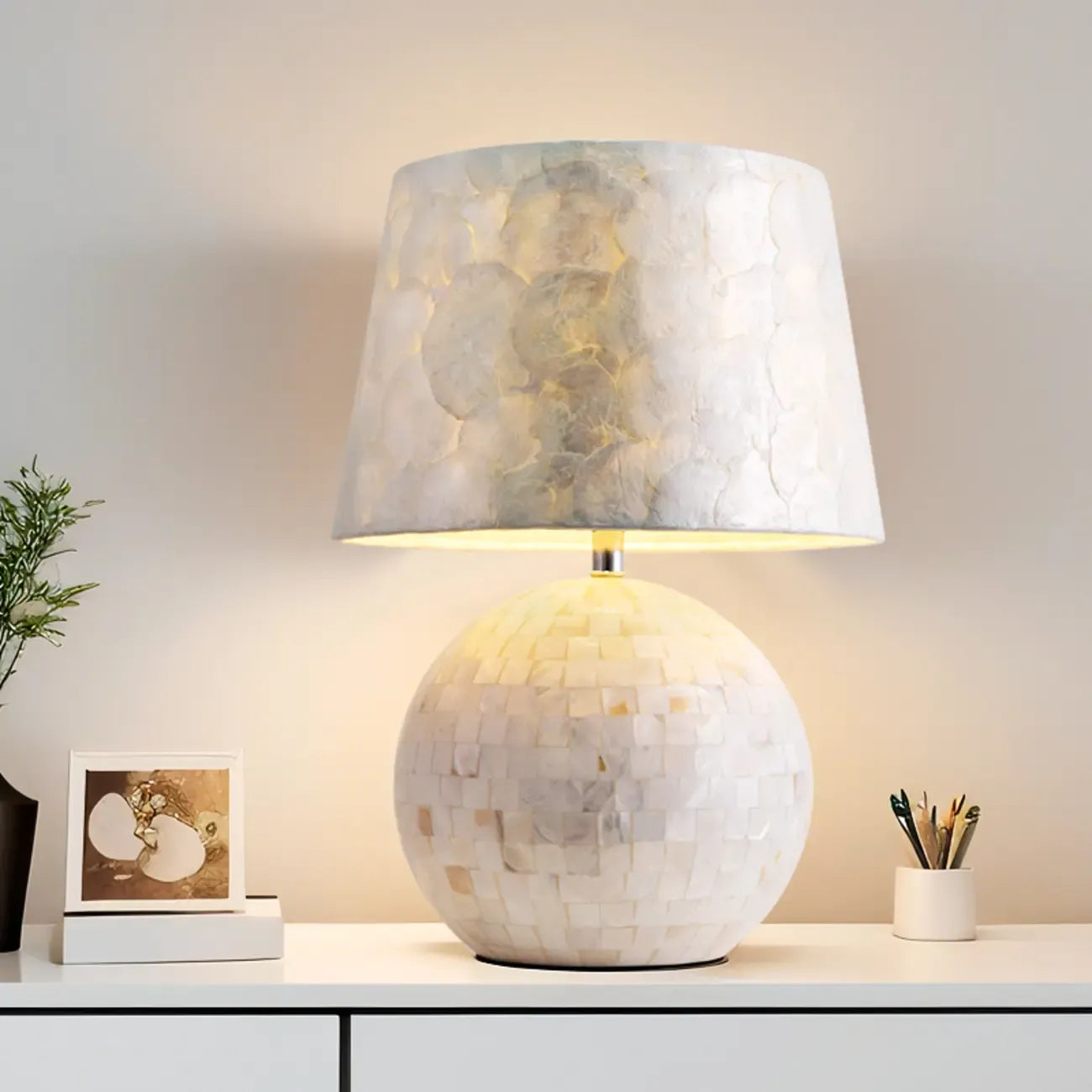 Modern Shell Table Lamp with Geometric Shade